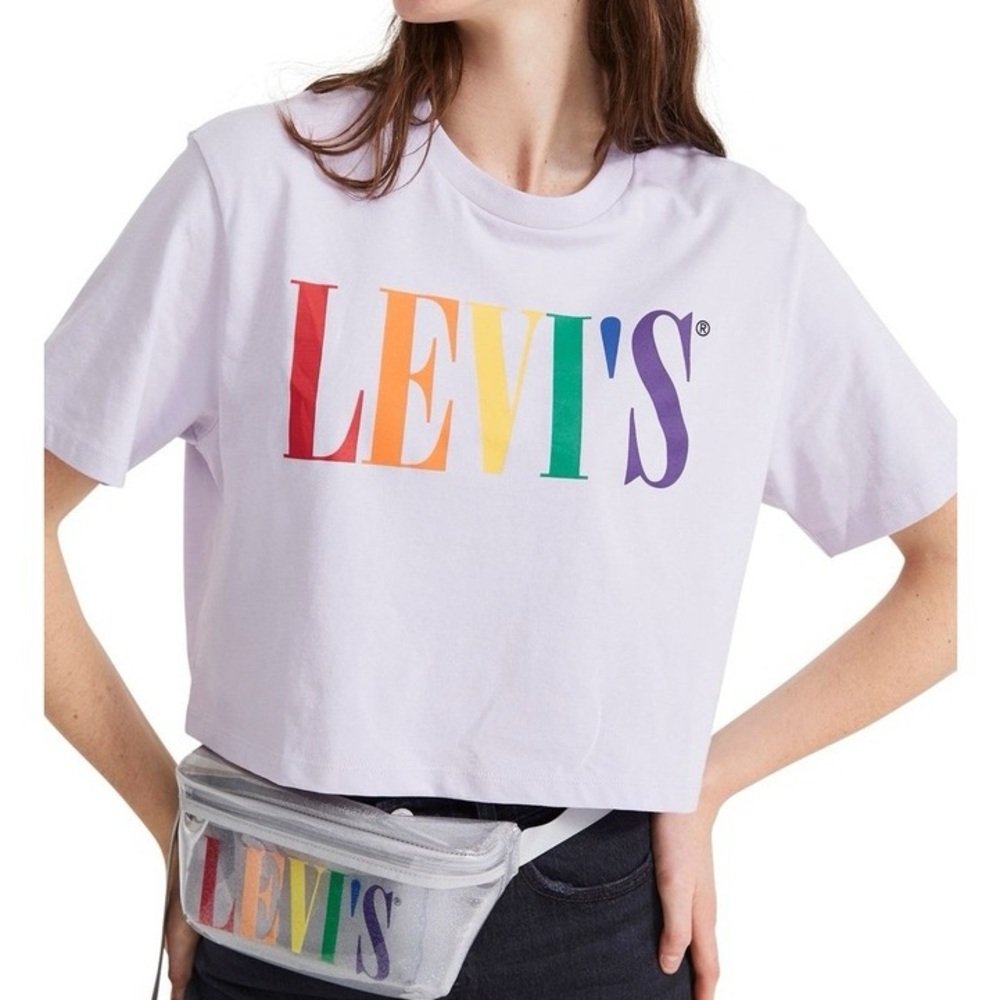 LEVI’S‎ Pride Rainbow Logo Cropped T Shirt Tee Unisex lavender purple Size XL